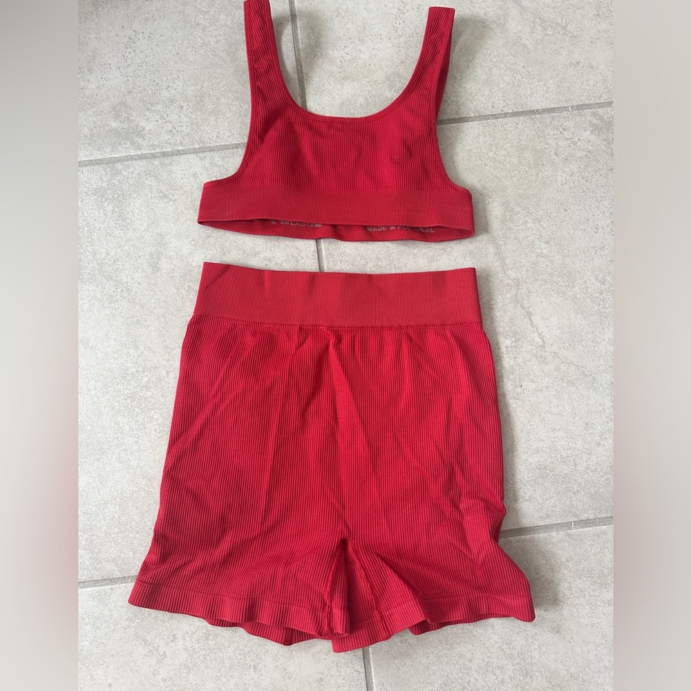 WE ARE TALA RED LOUNGE BRA AND SHORTS